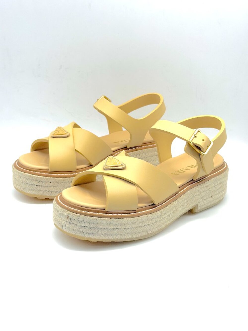 PRADA Triangle Logo Stride Flow Crisscross Platform Espadrille Sandals - Picture 5 of 16